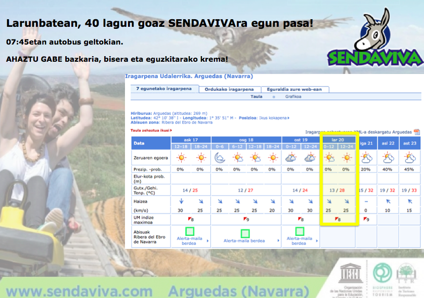 Larunbatean, SENDAVIVAra!
Ez ahaztu bazkaria, bis