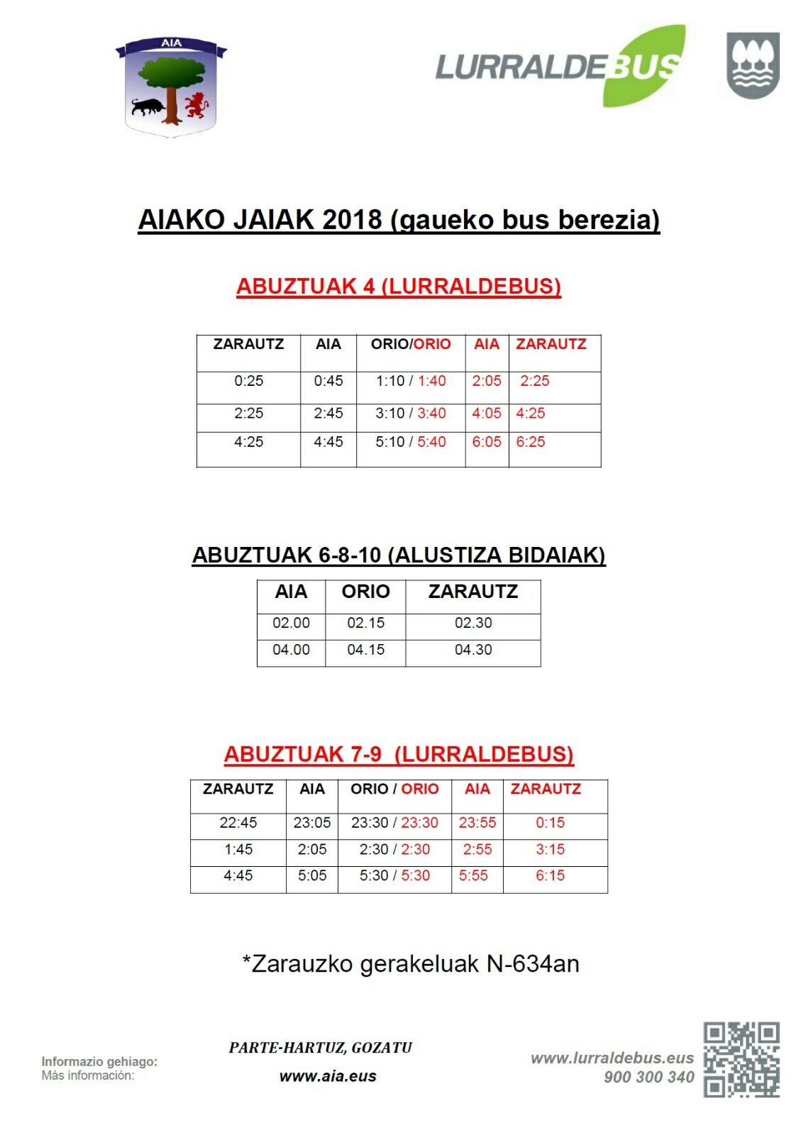 Aiako Jaietara joan-etorria egiteko gaueko autobus zerbitzua izango da