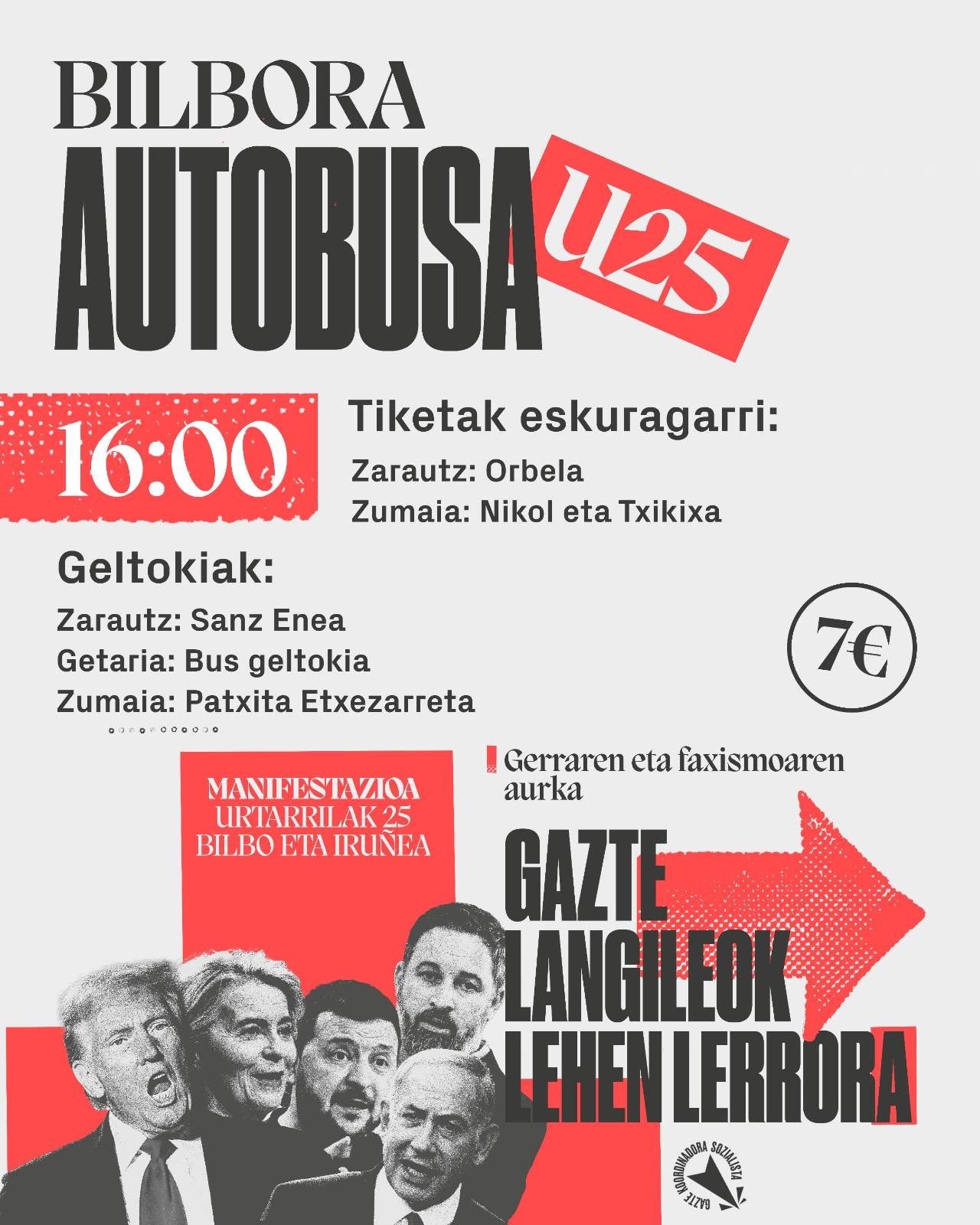 Urtarrilaren 25ean Bilbon egingo duten manifestaziorako autobusa jarriko du Urola Kostako GKS-k