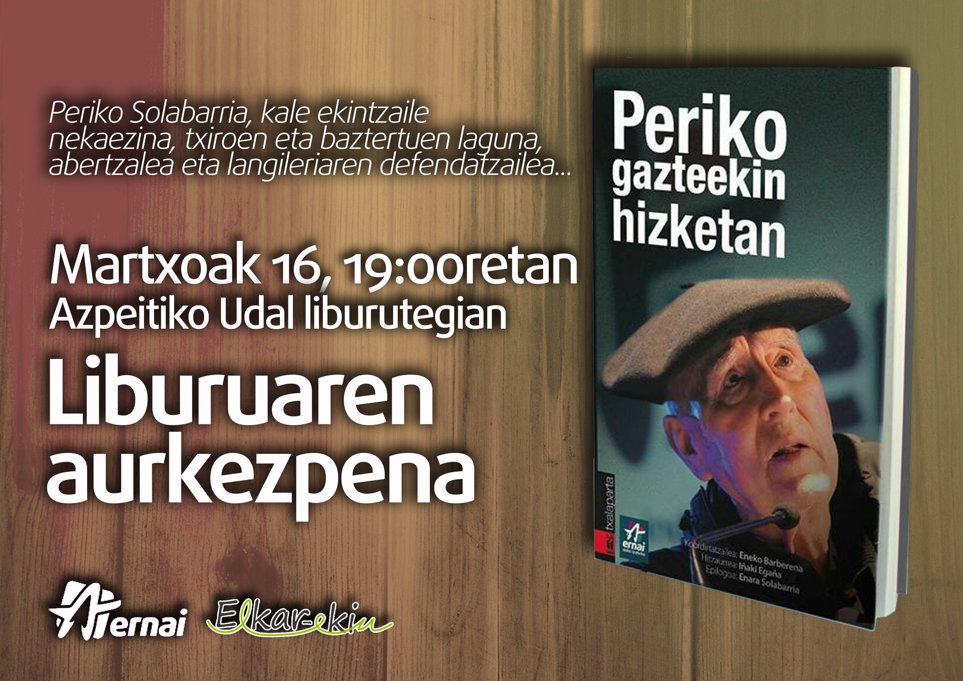 'Periko, gazteekin hizketan' liburuaren aurkezpena izango da gaur
