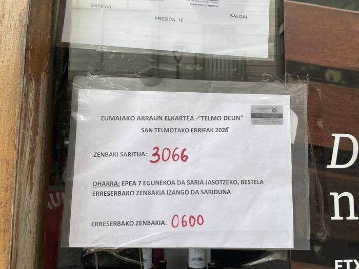 3066 da Zumaiako Arraun Elkarteak egin duen zozketaren zenbaki sariduna