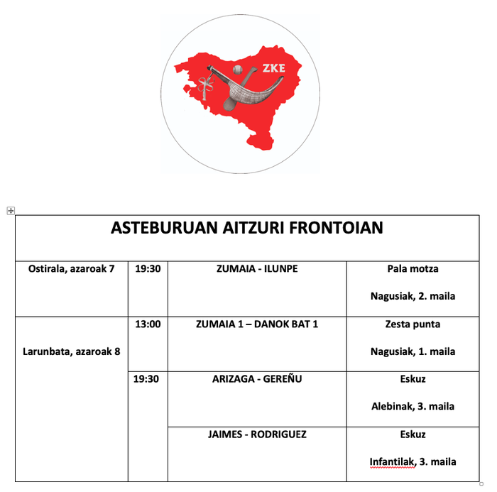Aste honetako pilota partidak