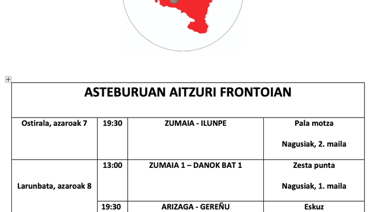 Aste honetako pilota partidak