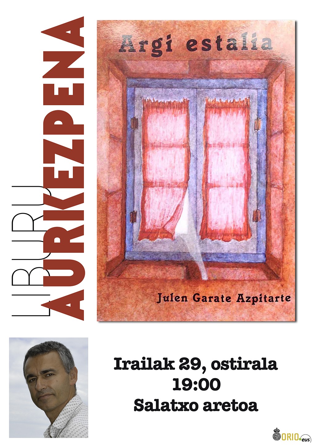 Julen Garate idazle azkoitiarrak 'Argi estalia' liburua aurkeztuko du ostiralean Salatxo aretoan
