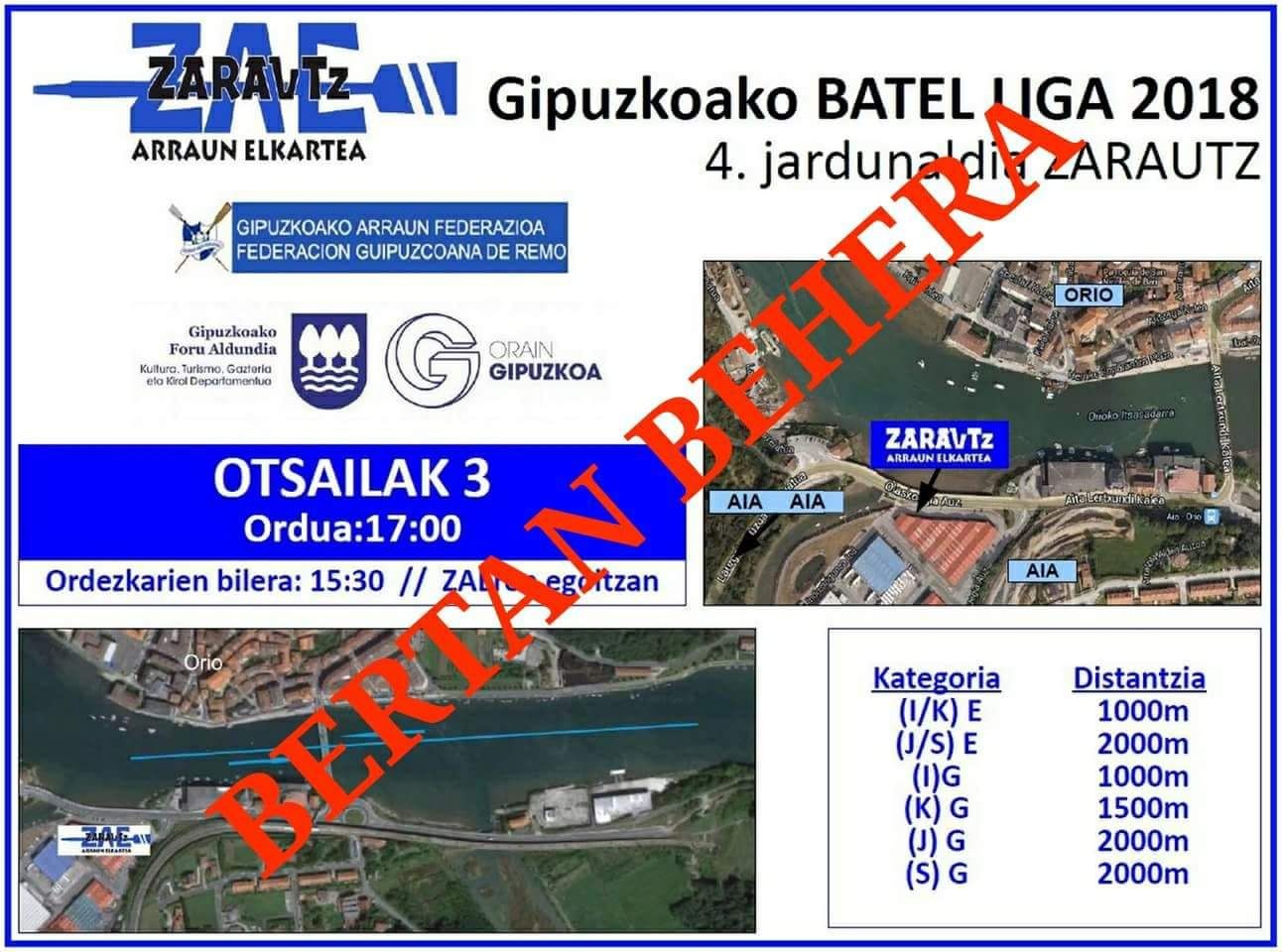 Orion jokatu behar ziren batel estropadak bertan behera geratu dira