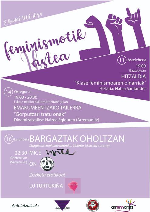 Feminismotik (h)astea egingo dute Zestoan, hitzaldiez, tailerrez eta kontzertuez uztartuta