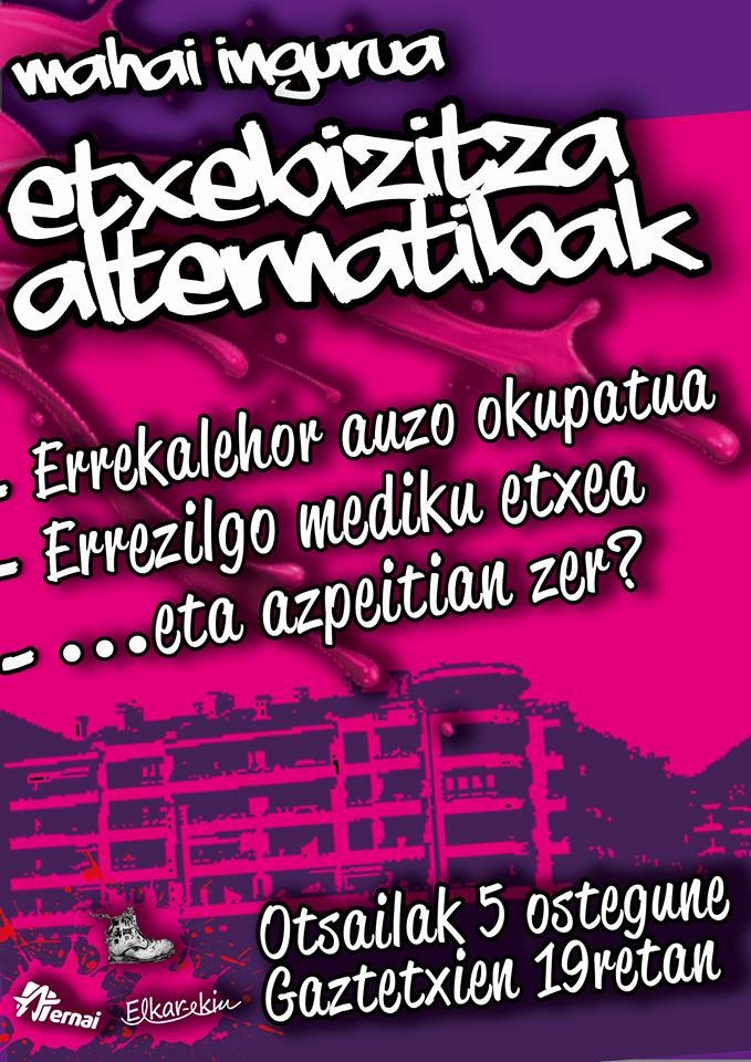 Otsailaren 5ean, etxebizitza alternatiben ingurujo mahai-ingurua Gaztetxean