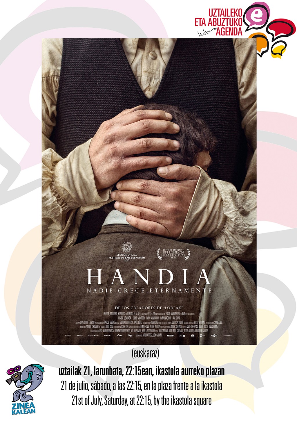 'Handia' filma larunbatean ikastola aurreko plazan