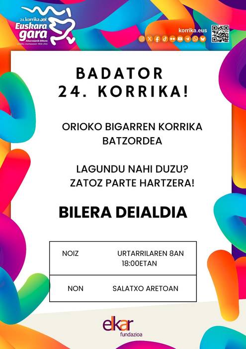 Bilera: Orioko Korrika Batzordearen bilera irekia
