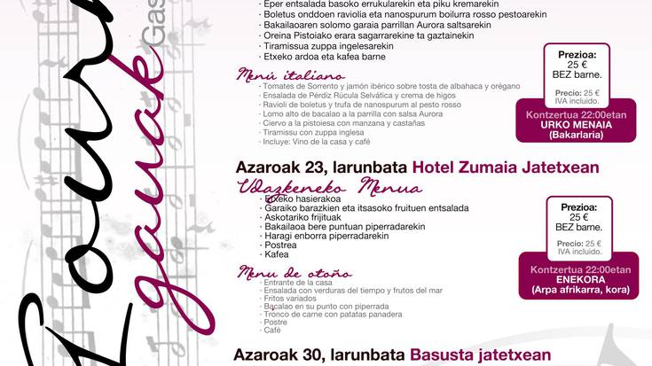 Gourmet Gauak eskainiko dituzte herriko lau jatetxek