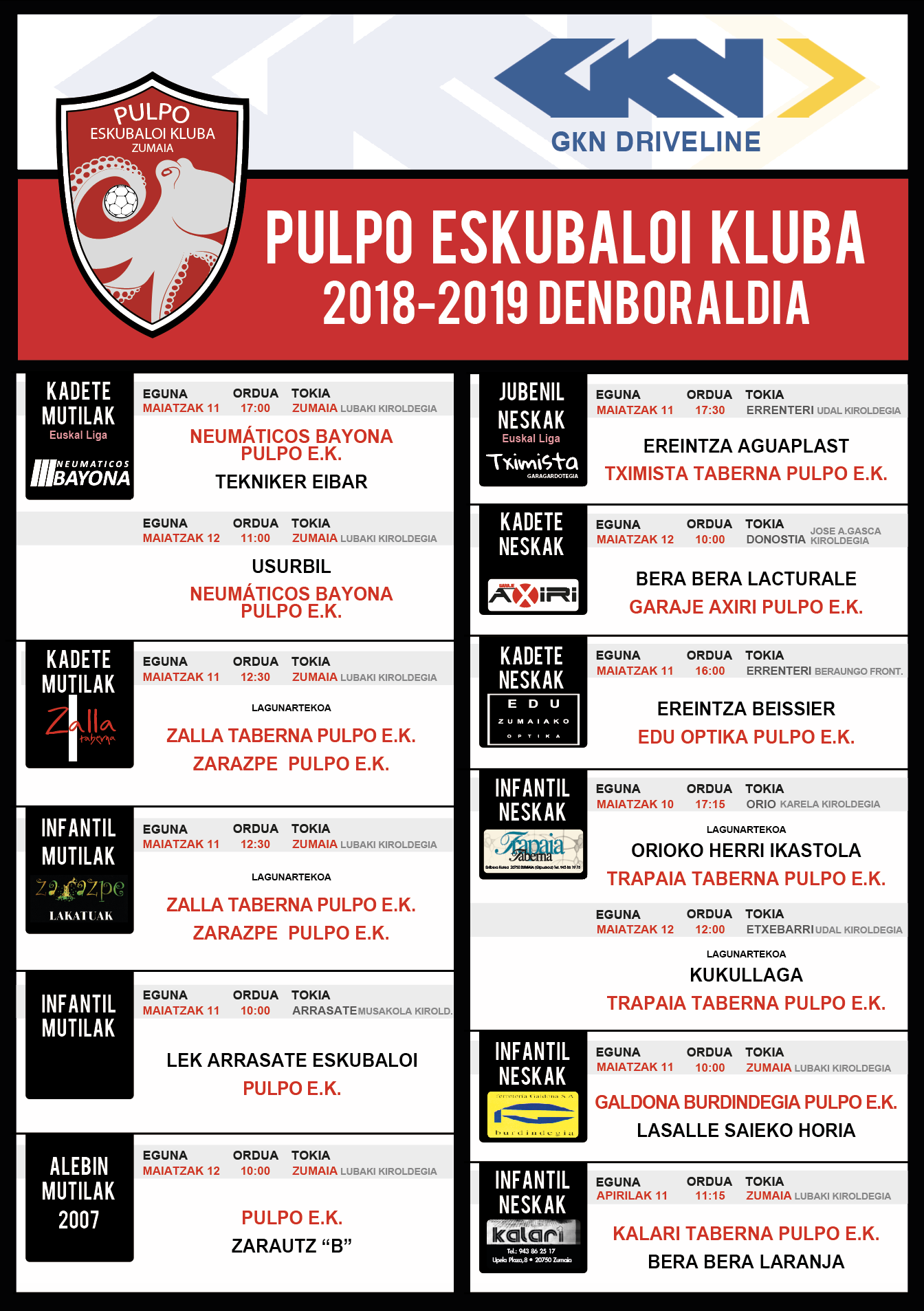 Pulpo Eskubaloiko partiduen ordutegia