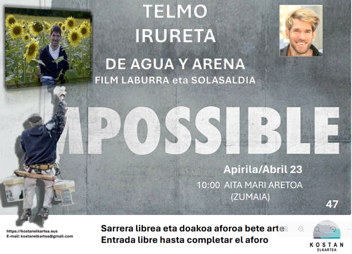 'De agua y arena' film laburraren emanaldia eta solasaldia