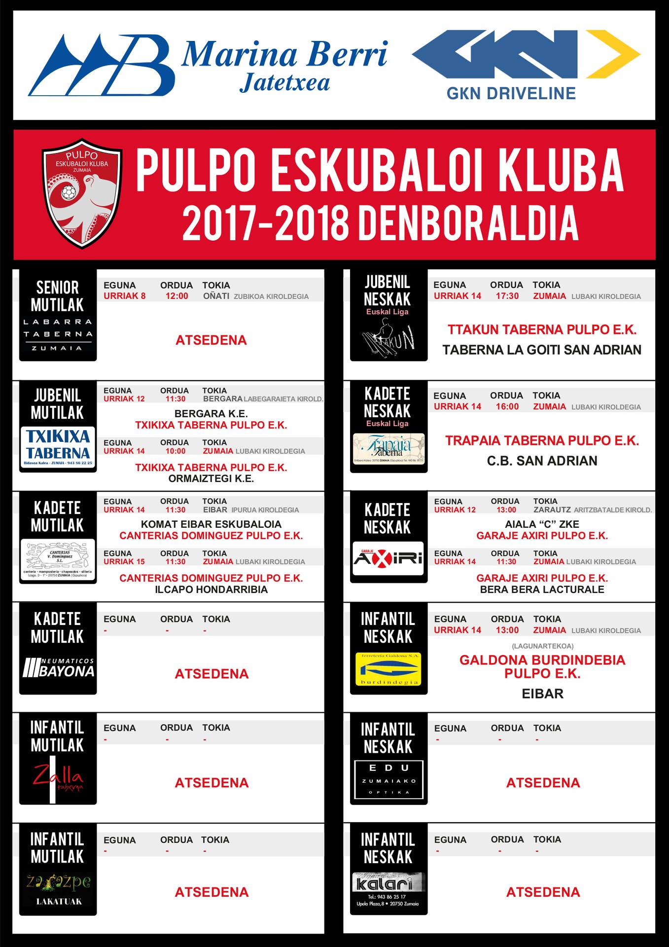 Pulpoko Eskubaloiko partiduen ordutegia