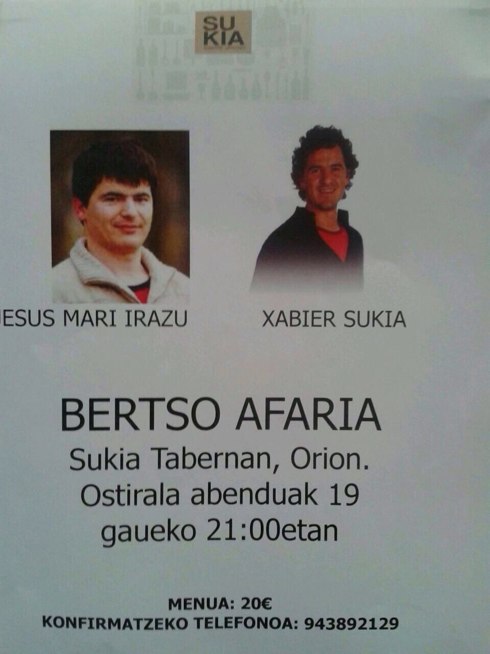 Ostiral honetan bertso afaria sukiatarrenean. Anim