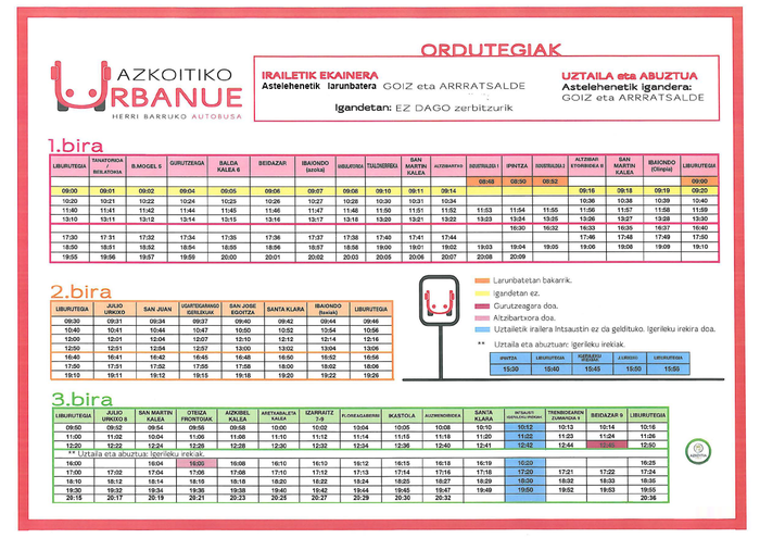 Azkoitiko Urbanue autobusak ohiko ordutegia berreskuratuko du bihartik aurrera
