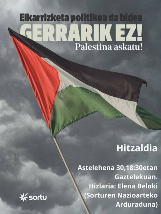 Hitzaldia: 'Elkarrizketa politikoa da bidea. Gerrarik ez! Palestina askatu!'