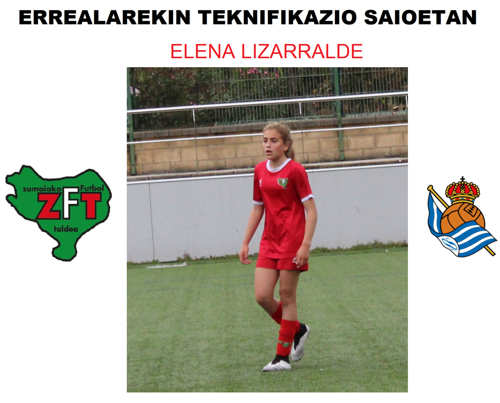Errealarekin teknifikatzera deitu dute Elena Lizarralde kadete mailako futbol jokalaria
