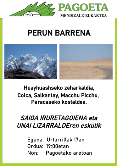 Hitzaldia: 'Perun barrena' hitzaldia