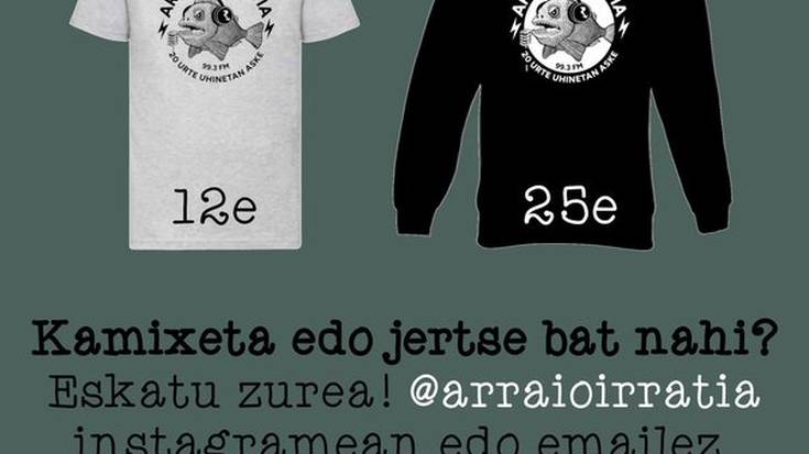 Arraio Irratiak urteurreneko kamisetak eta jertseak atera ditu