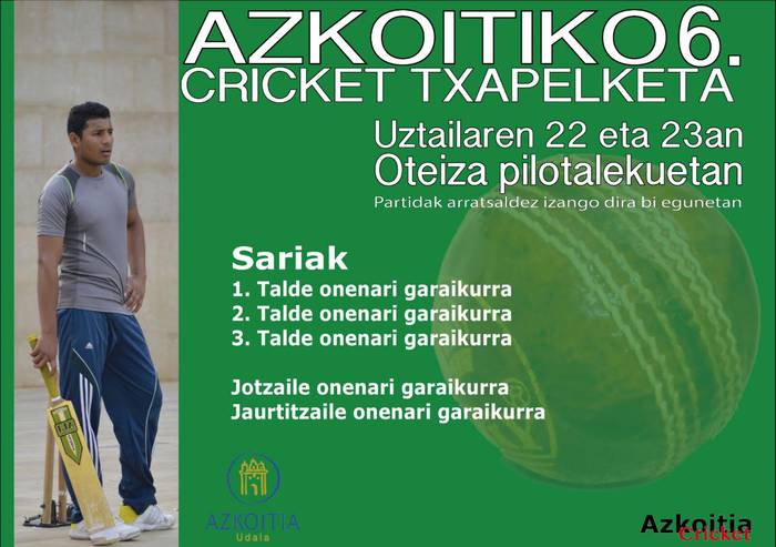 Azkoitiko Cricket Txapelketa jokatuko dute asteburuan