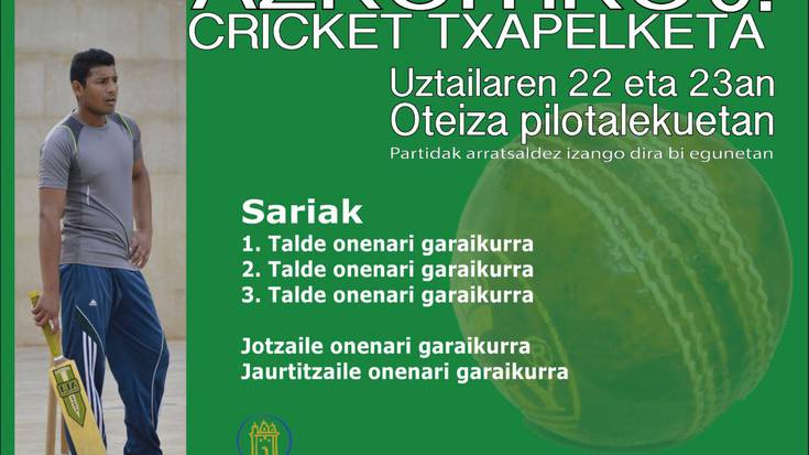 Azkoitiko Cricket Txapelketa jokatuko dute asteburuan