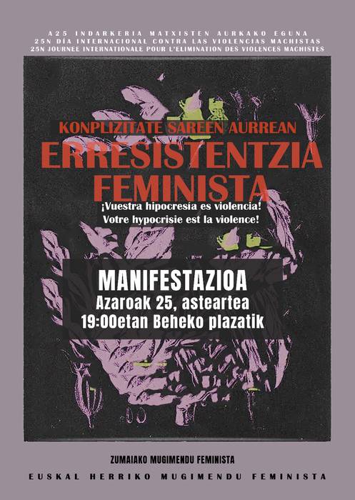 Manifestazioa: 'Konplizitate sareen aurrean, erresistentzia feminista'