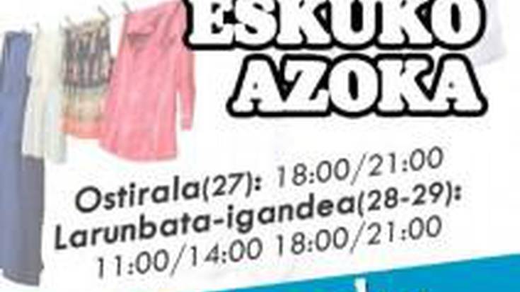 Bigarren eskuko arropa eta jostailu azoka zabalduko da gaur Alondegian