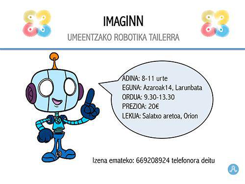 Haurrentzat robotika tailerra egingo dute Orion larunbatean