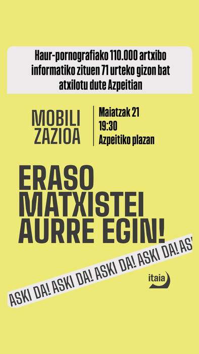 Elkarretaratzea: 'Eraso matxistei aurre egin!', Itaiak deituta