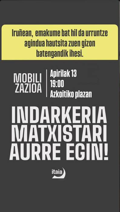 Elkarretaratzea: 'Indarkeria matxistari aurre egin!'