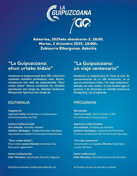 Ekitaldia: La Guipuzcoana autobus etxearen mendeurreneko ekitaldia
