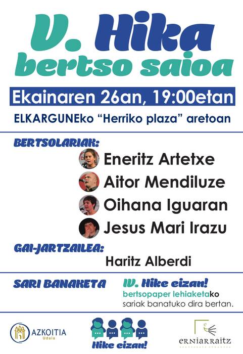 V. Hika bertso saioa eta IV. Hike eizan! Bertsopaper Lehiaketako sari banaketa