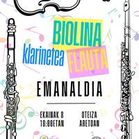 Emanaldia: Bizkargi eskolakoen flauta, biolin eta klarinete entzunaldia