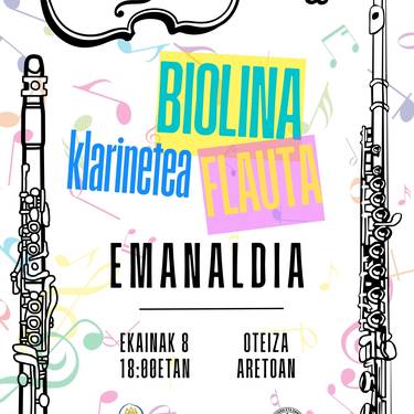 Emanaldia: Bizkargi eskolakoen flauta, biolin eta klarinete entzunaldia