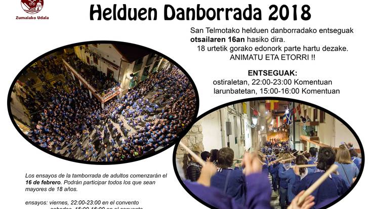 Santelmoetako danborradako entseguak ostiralean hasiko dira