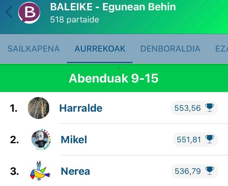 Harralde garaile Egunean Behin jokoko Baleikeren taldean