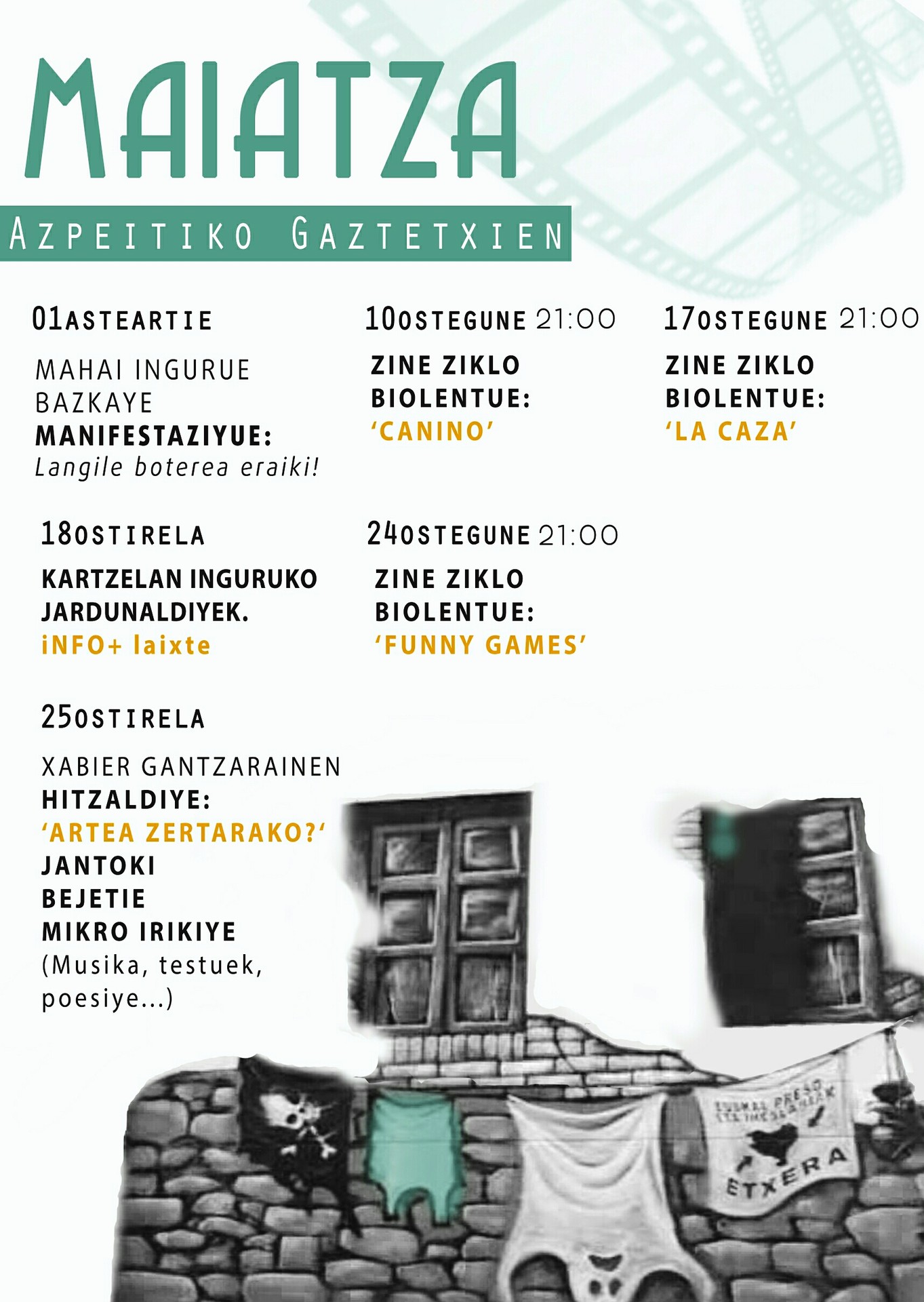 Zine Ziklo Biolentue, espetxeen inguruko jardunaldiak eta jantoki begetarianoa, maiatzean Gaztetxean