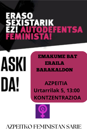 Azpeitiko Feministan Sarien elkarretaratzea indarkeria matxistaren kontra