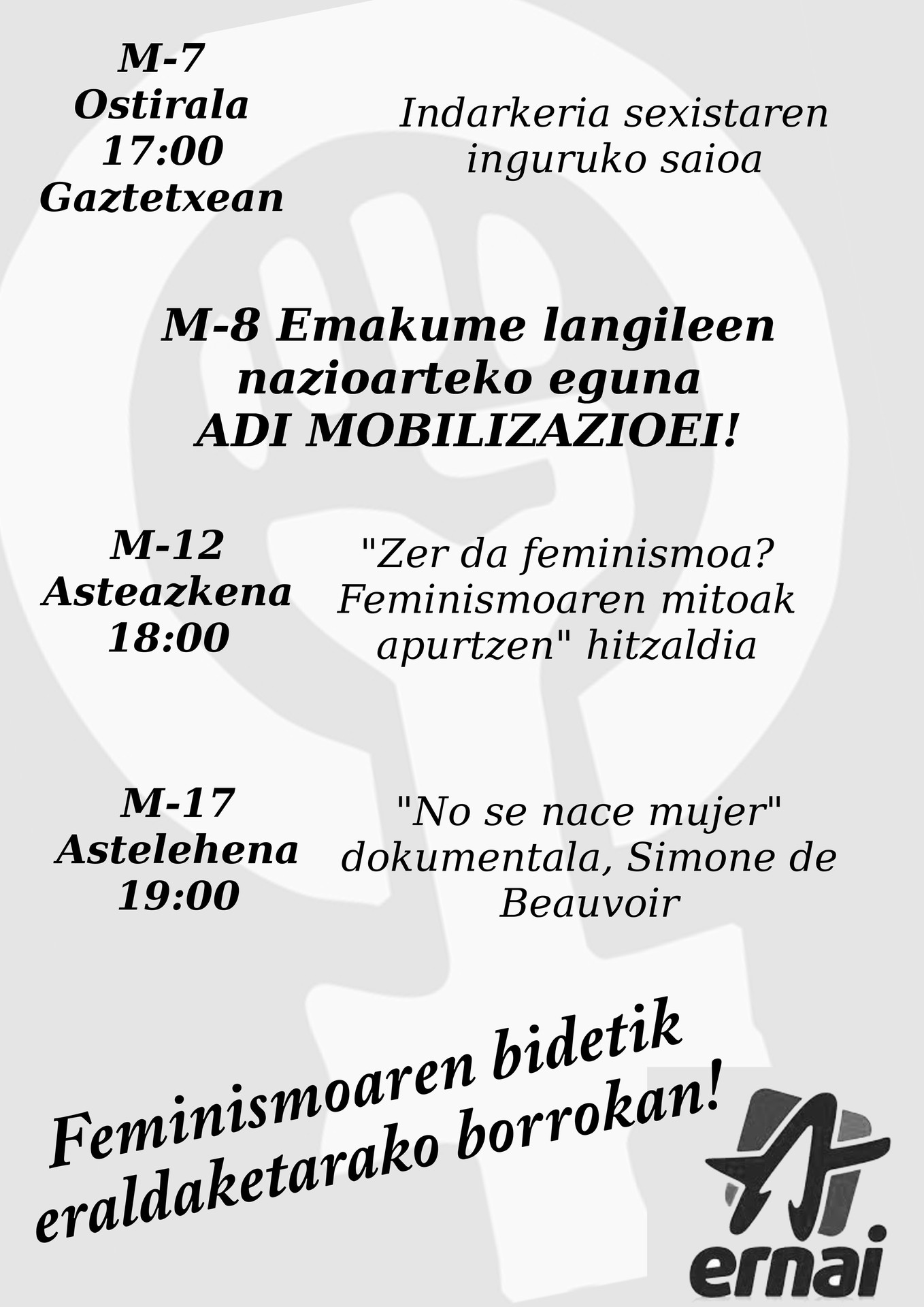 Feminismoaren bidetik, eraldaketarako borrokan!