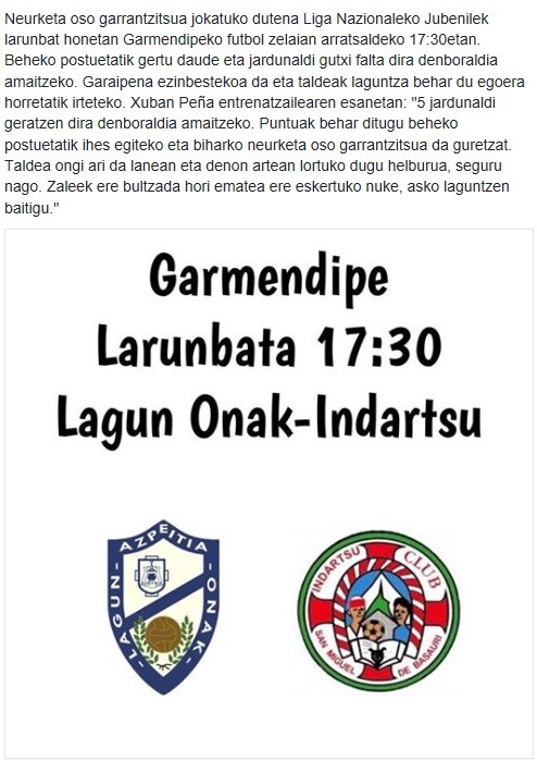 Neurketa garrantzitsua jokatuko dute larunbatean Lagun Onaken Liga Nazionaleko jubenilek