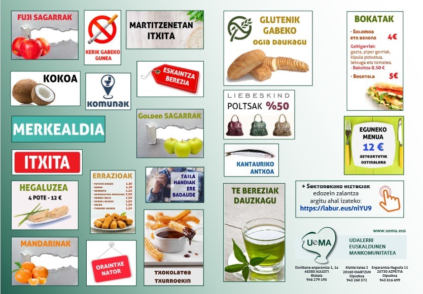 Merkatariei, ostalariei eta zerbitzuen sektoreko negozioei zuzendutako euskarazko kartel bilduma argitaratu du Uemak