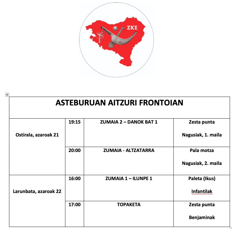 Aste honetako pilota partidak