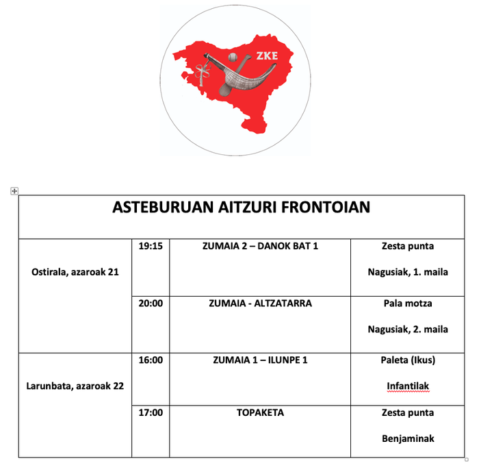 Aste honetako pilota partidak