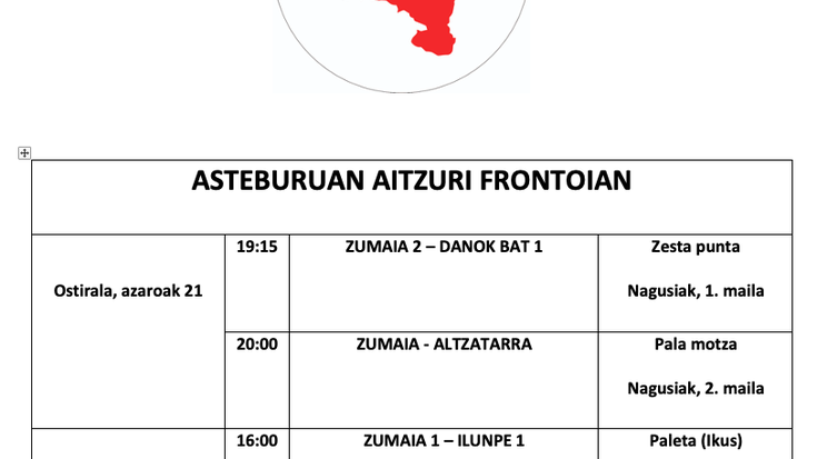 Aste honetako pilota partidak
