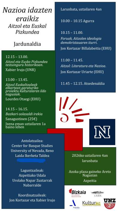 Jardunaldia: 'Nazioa idazten eraikiz. Aitzol eta Euskal Pizkundea'