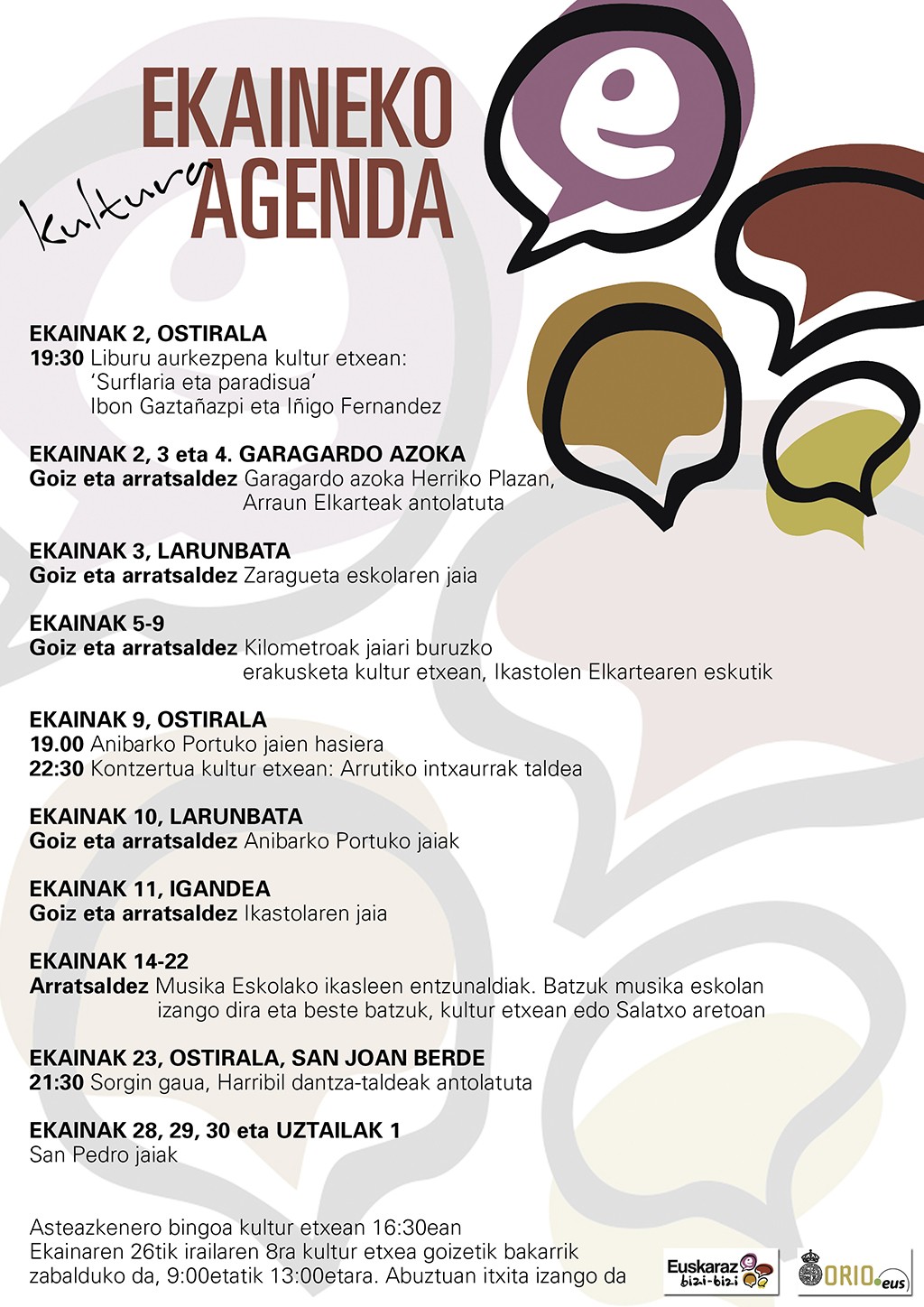 Ekaineko ekitaldien agenda