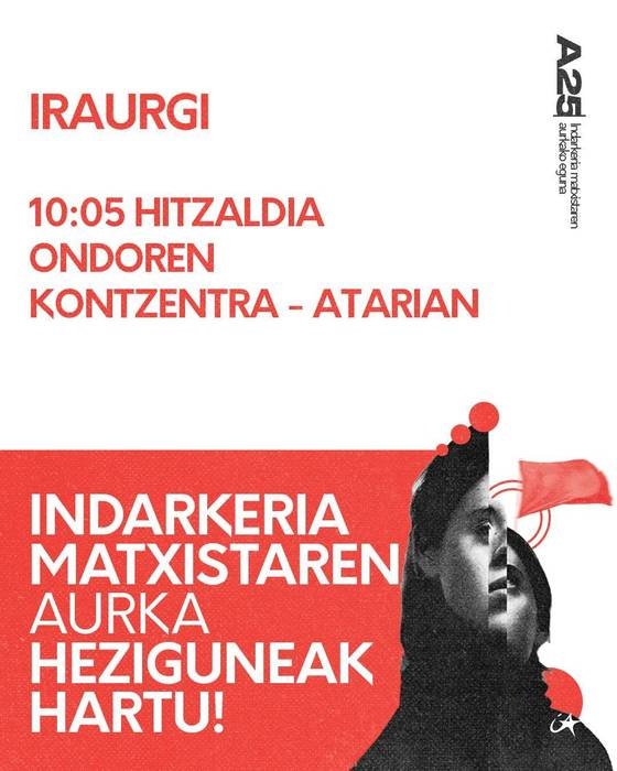 Hitzaldia eta elkarretaratzea: 'Indarkeria matxistaren aurka heziguneak hartu!'