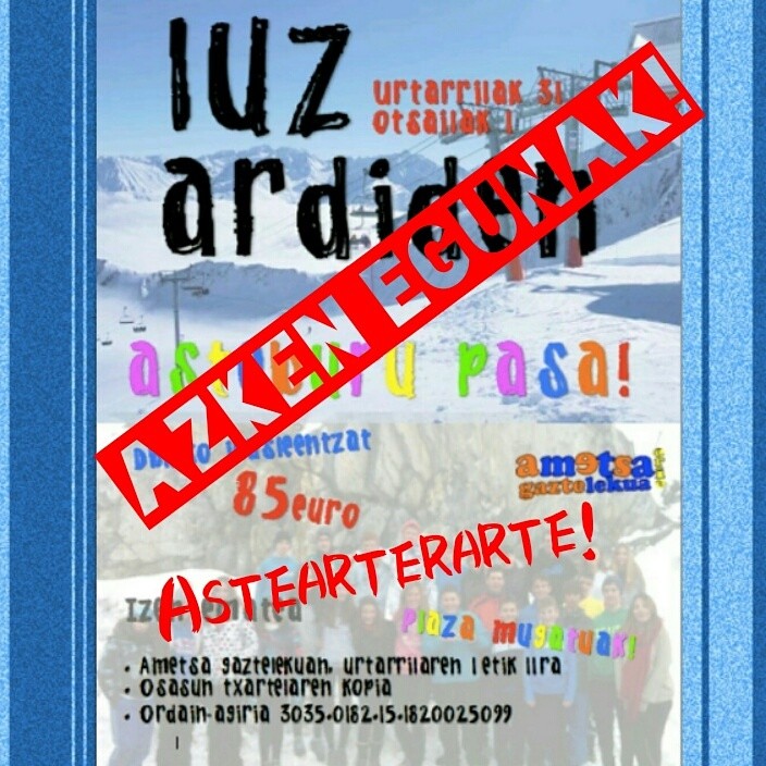 Elurretara asteburu pasa joateko izen emateko azke