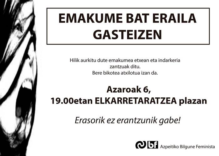 Elkarretaratzea: 'Emakume bat eraila Gasteizen'