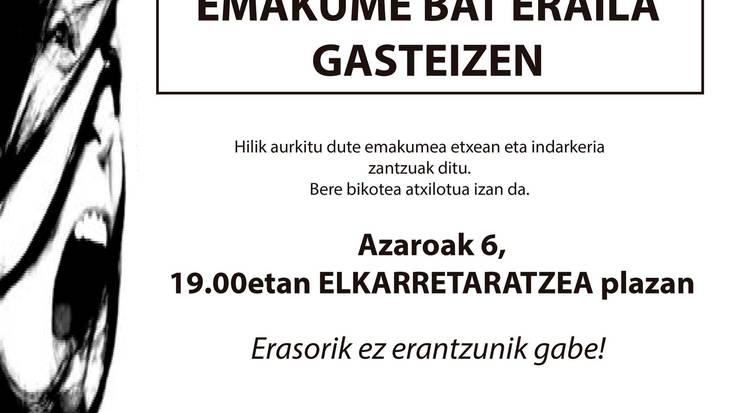 Elkarretaratzea: 'Emakume bat eraila Gasteizen'